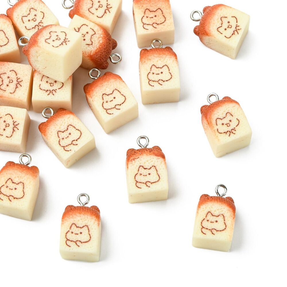 6341 20 pcs 2 Colors Toast with Cat Theme Resin Charms Cute Breakfast